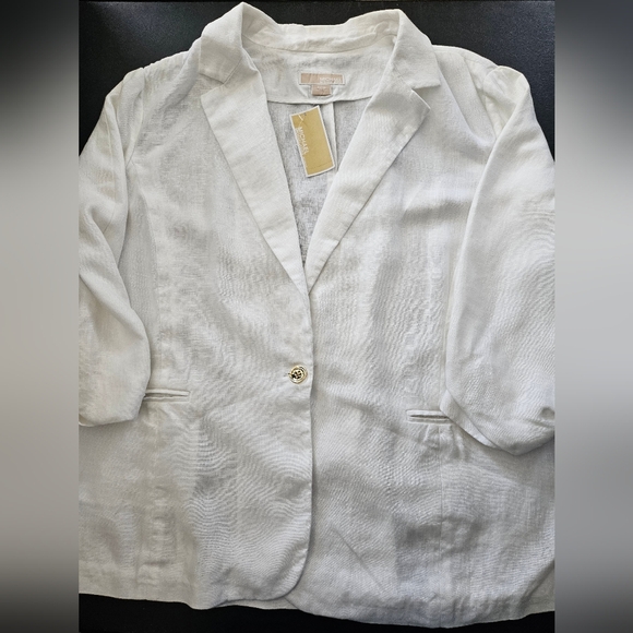 NWT - Linen Michael Kors White Blazer w Shirred Sleeves - Size 20W - Picture 8 of 12